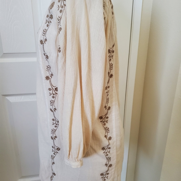 Soft Surroundings Cream Mocha Cotton Embroidered Tunic Blouse Women's Size M - Picture 9 of 12